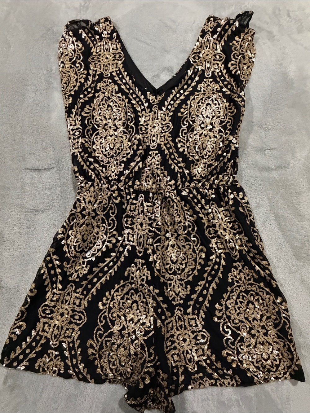 Black & Gold Sequined V-Neck Romper